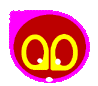 Animated contact sheet of a red circular icon with yellow oval shapes and small white/blue dots, showing frame-by-frame motion changes across five sampled frames.