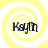 Four identical circular icons with yellow and white spiral backgrounds, each containing the text 'Kayln' in dark blue serif font.