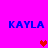 Pixelated blue text "KAYLA" appears four times on a bright pink background with red heart symbols in different positions across frames.