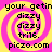 A static image with a yellow and pink spiral background, displaying repeated text in black pixelated font.