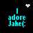Pixelated cyan text 'I adore Jake(' on black background with white pixelated heart and starburst symbols, animated starburst shifts position.