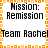 Pixelated text displays 'Mission: Remission' and 'Team Rachel' within an orange square border on a white background.