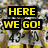 Yellow text on black background reads 'HERE WE GO! STEELERS' over a crowd of people in yellow and white clothing with raised arms.
