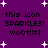 Purple background with white starbursts and repeated black text reading 'this icon SPARKLES! woot!!=]'