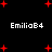 Black background with scattered red plus signs and four instances of white text reading 'EmiliaB4' in pixelated font.