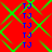 Red background with green diamond lattice overlay and blue "TJ" text repeating vertically in two