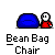 A 4x4 contact sheet of pixel art frames showing a blue bean bag chair animation with a white stick figure character in red clothing, including text bubbles and varying poses across sampled frames.