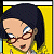 Pixelated cartoon character with dark hair and red glasses on yellow background next to green text reading Original Icons .com