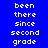 Blue background with white pixelated text listing 'been', 'there', 'since', 'second', and 'grade' in vertical , some highlighted green