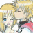Pixelated anime-style icon showing two characters with blonde hair, one in red and white clothing, against black and gray backgrounds with text overlays.