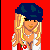 A 4x3 contact sheet of a pixel art animated buddy icon featuring a blonde character with blue headwear, repeated text "Drum -mers!", and various body parts across frames on a red background.