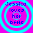 Four identical circular icons with cyan rings on a pink background, each displaying text "Jessica loves her bffls" in blue pixelated font.