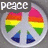 Six circular rainbow peace signs with text overlays: 'peace', 'not', 'war', 'hugs', 'not', and 'drugs' on a gray background.