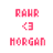 Pixelated pink text and arrow icon on white background, with 'RAWR' at top, left-pointing arrow in middle, 'MORGAN' at bottom.