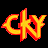 Pixelated text 'CkY' in fiery orange and red hues against a black background, with jagged edges and gradient shading.