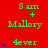 Red background with green text 'Sam + Mallory' and cyan '4ever', blue star icons, gray rectangle in bottom-right corner.