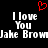 Red pixelated heart above white pixelated text reading "I love You Jake Brown" on black background.