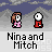 Pixel art animation of two characters in a , with background changes from gray mountains to green hills and blue sky, and purple hearts appearing