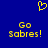 Blue background with yellow pixelated text reading 'Go Sabres!' and a heart-shaped icon above the text.