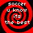 Four identical red and black spiral patterns with white text reading "soccer u know its the best" arranged in a on a solid black background