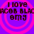 Four identical pixelated text on a purple background with pink concentric circles, each displaying "I love JACOB BLACK omg" in dark brown block letters