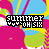 A repeating pattern of colorful beach chair icons with 'SUMMER' text and heart symbols, each icon cycling through multiple color variations.