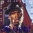 A contact sheet of 10 animated frames showing a cartoon-style character with dark skin, wearing a black cap and red jacket against a blue sky background, each frame displaying "50 Cent" text in varying colors.
