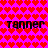 Pixelated red hearts fill a bright pink background with "Tanner Tanner" text in black pixel font at top and bottom.