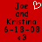 Red background displays text 'Joe and Kristina 6-18-08 <3' with a white pixelated heart symbol above the name Joe on the left side.