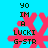 Pixelated text 'YO IM A LUCKI G-STR' over pink coral-like shapes on cyan background, with animation changing the text order.