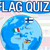 Pixelated graphic showing a blue globe with three national flags overlaid, topped by large white text reading "FLAG QUIZ" on a blue banner.