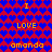 Pixelated red background with blue heart pattern, yellow text "I LOVE amanda" repeated in