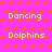 A static image with a bright pink background covered in orange stars, displaying alternating yellow text reading "Dancing" and "Dolphins"