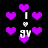 Pixelated purple hearts float around white text 'I <3 JV' on a black background with animated heart shapes.