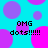 Pixelated cyan background with overlapping purple and pink dots, displaying "OMG dots!!!!!!" text in black pixel font.