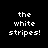 Four display the phrase "the white stripes!" in white pixelated text on black backgrounds with red horizontal bars covering different words in each