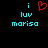 Pixelated icon with cyan text and a red heart symbol on black background, showing two states: one with the heart visible above 'luv' and 'moriso', another without.