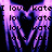 Pixelated purple heart with wing-like extensions and repeated text "I love kate" above, with partial text "direction" visible in one view.