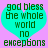 Two identical cyan heart-shaped icons with green pixelated text on a purple background, each displaying 'god bless the whole world no exceptions' in four lines.