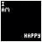 Black background with white text 'I AM' top-left and 'HAPPY' bottom-center, transitioning to a yellow smiley face in the bottom-right corner.