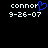 Pixelated text displays 'connor' with a blue heart symbol replacing the final letter, followed by date '9-26-07', on black background.