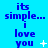 Blue background with repeated text "its simple... i love you" in dark blue, featuring small white and light blue pixelated symbols like stars and crosses.