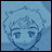 A 48x48 pixel buddy icon split into two sections: a blue-toned anime-style character on the left and black background with white text on the right.