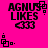 Pixelated text and symbols on bright pink background with black elements, including 'AGNUS LIKES' and '<333' in multiple arrangements.