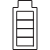 Static grayscale icon depicting a battery outline with four horizontal segments inside, set against a light gray background.