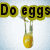 Animated sequence showing a cracked egg with text fragments forming the question 'Do eggs crack when they get hot?' against a light blue background.