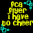 Yellow pixelated text reads "PCA Flyer i have to cheer" with cyan square decorations on a black background, animated with shifting cyan square positions.