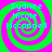 Four identical spiral patterns with green and pink hues, each containing the text "Sydne Nicole Mcconnell" in light blue pixelated font.