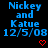 Blue pixelated text reads "Nickey and Katue 12/5/08" on black background with red heart symbols below.