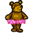 A 7-frame animated contact sheet of a brown teddy bear wearing a pink tutu in various dance poses with pixelated rendering and visible transparency background.